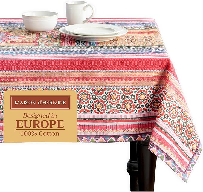 Maison d' Hermine Table Cloth Rectangle Table 100% Cotton 60 x 108 Inches Fall Tablecloth Reusable Everyday Use for Thanksgiving Christmas Decorations Dining Farmhouse Party (Ispahan)