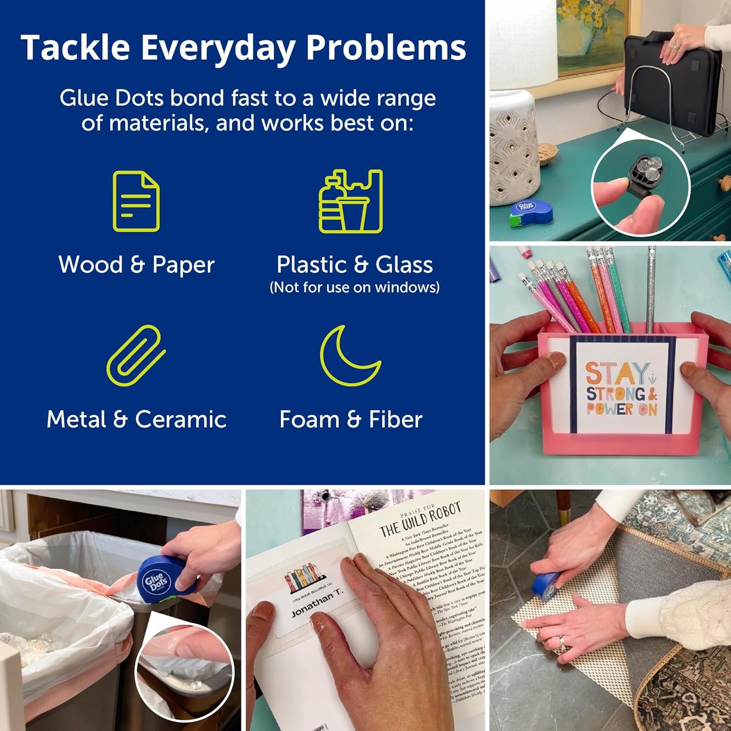 Glue Dots, Roll for everyday uses, 3-pack, ½”, .5 Inch, 900 Total Dots, Movable, Repositionable, Multi-Functional, Label Containers, Glue Stick and Tape Alternative, Clear