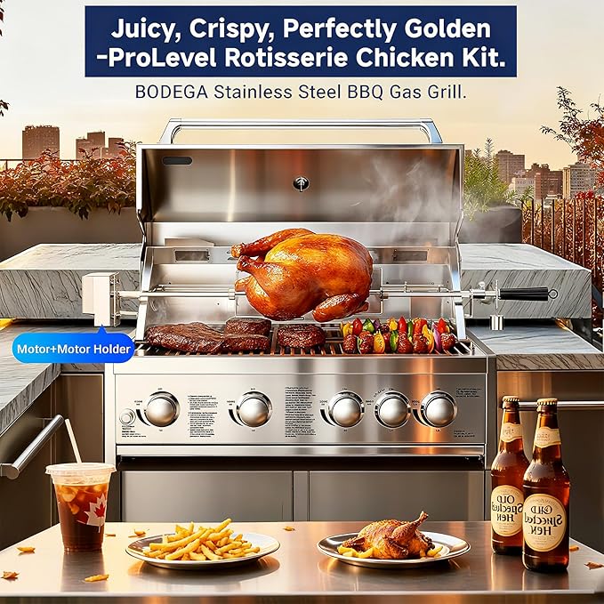 BODEGA 30 Inch 5-Burner Propane Gas Grill with Rotisserie Chicken Fork Kit, 58000-BTU Outdoor Gas Grill for Kitchen, LPG/NG Convertible, Backyard BBQ Grill with Temperature & Rear Infrared Burner.