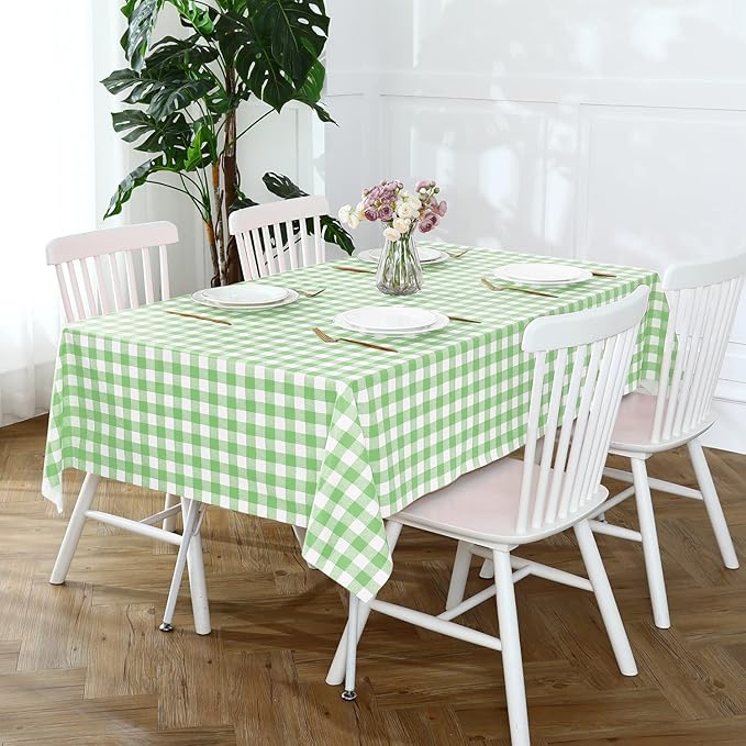 Romanstile Rectangle Vinyl Tablecloth, 100% Waterproof Buffalo Gingham Plastic Table Cloth, Heavy Duty Wipeable Checkered Table Covers for Outdoor, Camping, Picnic, Patio - 54 x 120, Light Green