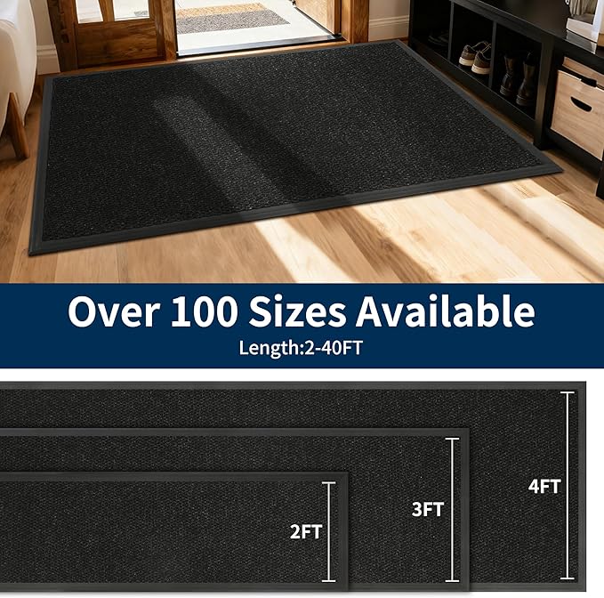 4' X 39' Commercial Outdoor Doormats Customized Sizes,Thick Heavy Duty Rubber Door Mat Indoor Outside, 0.35" Low Profile All-Weather Waterproof Matt for Garage Floor Patio Porch Entrance Entryway