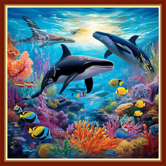 Foxhool Beginners Cross Stitch Kits Stamped Full Range of Embroidery Kits for Adults DIY Cross Stitches kit Embroidery Patterns for Needlepoint kit-Underwater World 17.7x17.7 inch