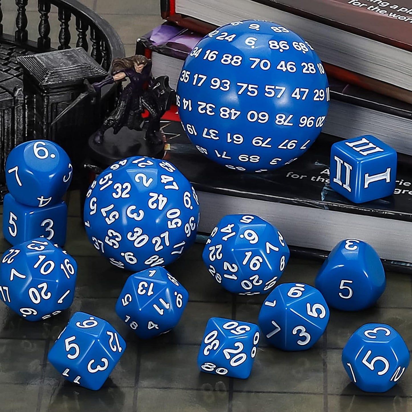 CiaraQ DND Polyhedral Dice Set (15pcs) D4-D100 Game Dice with Dice Bag for Dungeons and Dragons Role Playing Table Games (Blue & White)