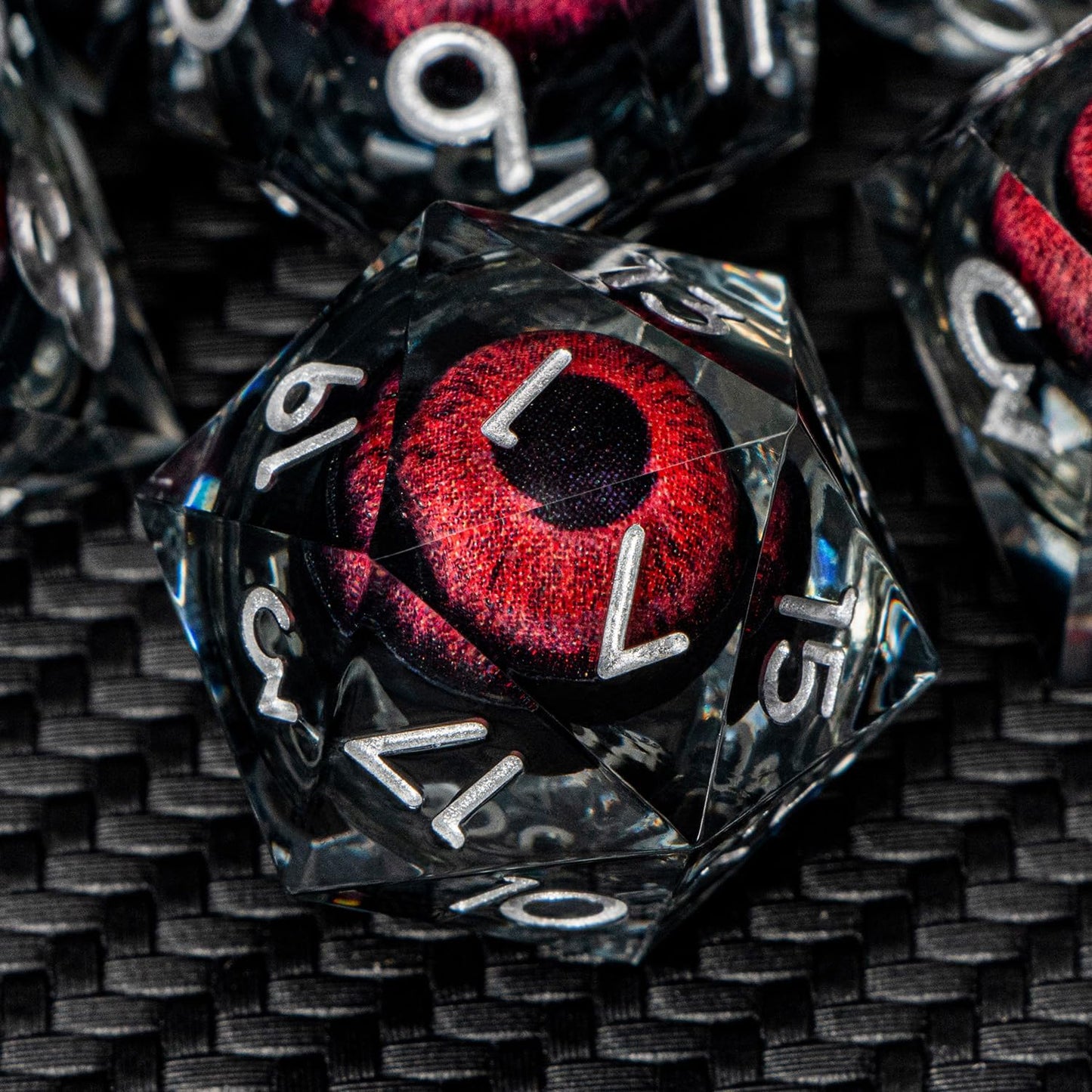 ARUOHHA DND Resin Dice Dragon Eye Dice Liquid Core Red Sharp Edged Dice Set with Gift Box, Polyhedral D and D Dice Set Role Playing Game D20 D12 D10 D8 D6 D4