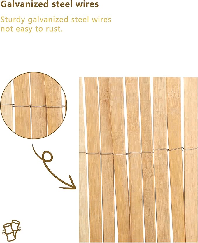 Bamboo Privacy Fence Roll 6ft x 13ft, Natural Bamboo Slat Screening Panels for Outdoor Garden, Yard, Patio, Balcony Privacy Screen