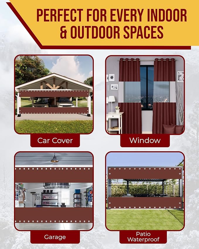 FoundGo 10'Hx08'W Vinyl Curtains for Patio,19oz Outdoor Clear Vinyl Patio Enclosure,Heavy Duty Clear Tarps Waterproof Vinyl Tarp with Grommets for Pergola, Porch,Gazebos,Balcony,-4℉ Cold Resistant
