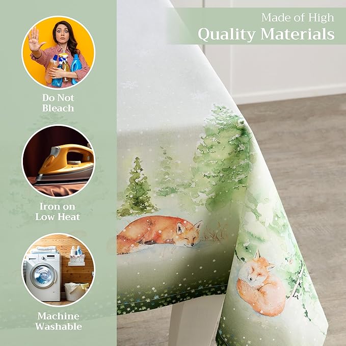 Maison d' Hermine Table Cloth Rectangle Table 100% Cotton 70 x 120 Inches Fall Tablecloth Reusable Everyday Use for Thanksgiving Christmas Decorations Dining Farmhouse Party (Winter Mornings)