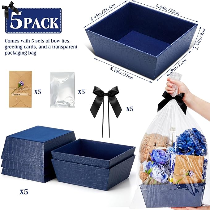 Wonderjune 20 Pcs Valentines Day Gift Baskets Empty To Fill Baskets For Gifts Empty With Gift Bag Bow Valentines Gifts Storage Basket Bulk for Wedding Party Wrapping(Royal Blue)