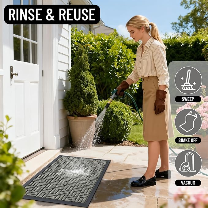 OLANLY Front Door Mat Outside Entrance 47x23, Absorbent, Heavy Duty Sturdy Natural Rubber Doormat Indoor Outdoor, Non-Slip, Stain and Fade Resistant, Low Profile Floor Mat for Entryway, Modern Gray