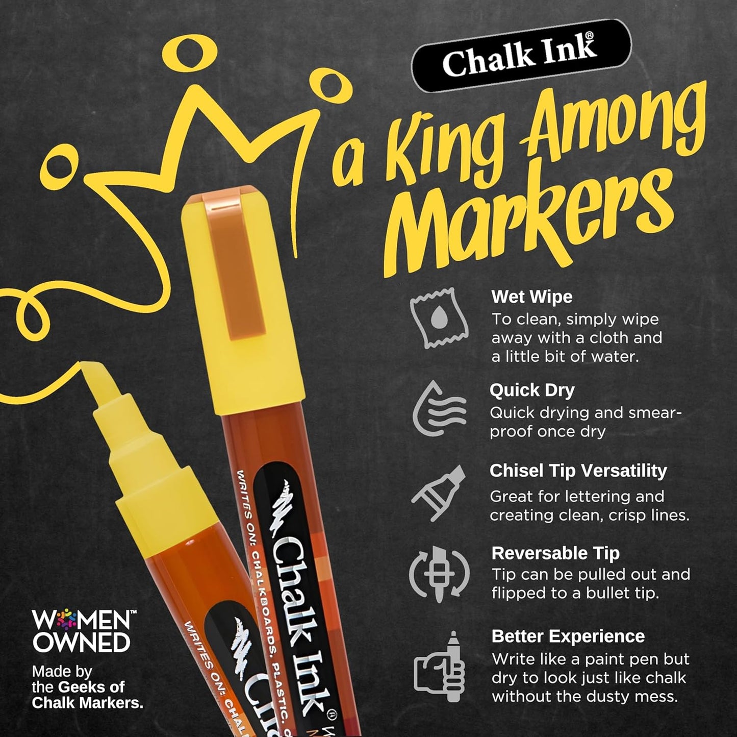 Chalk Ink Chisel Tip Wet Wipe Chalk Markers (Wildflower, 6mm, 8 Pack)