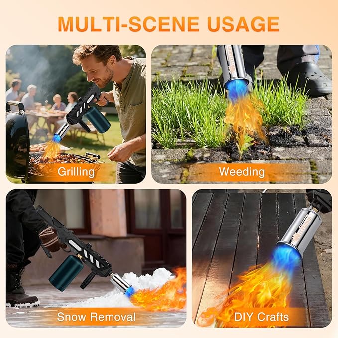 Powerful Propane Torch Gun, Kitchen Grill Torch with Detachable Design, Adjustable Flamethrower Torch Burner for Searing Steak, BBQ, Welding, Camping Charcoal Lighter(Tank Not Included)