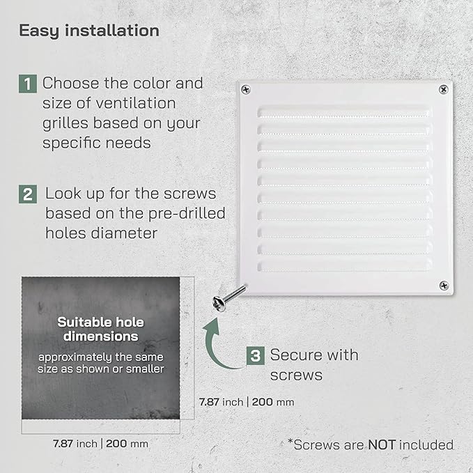 Vent Systems - 8 x 8 Inch (Inner) White Metal Square Soffit Air Vent Grille Cover, Register Vent Deflector Louver Built-in Mesh HVAC for Bathroom Home Office Kitchen 10" x 10" (Outer)