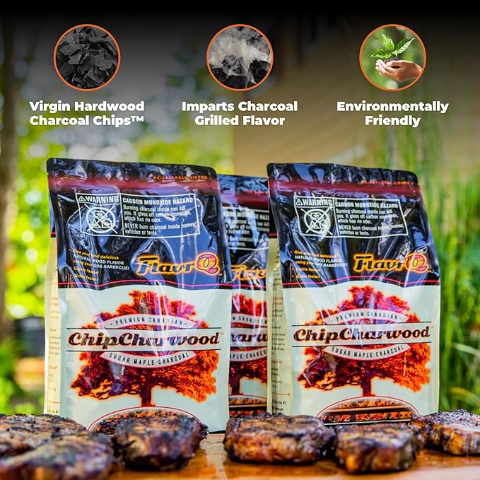 FlavrQ® 2lb Bag of Charcoal Chips - Convert Gas Grill to Charcoal in Seconds - 100% All-Natural and Chemical-Free Canadian Sugar Maple Wood - Cooks Faster and sear Food About 50% Faster