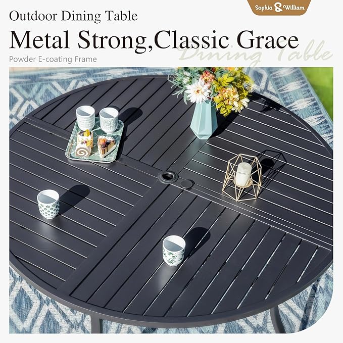 Sophia & William Round Patio Table and Chairs Set, Outdoor Dining Set for 4, 5 Piece Metal Patio Furniture, 42" Black Table(Beehive)