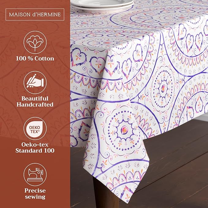 Maison d' Hermine Table Cloth Rectangle Table 100% Cotton 60 x 120 Inches Tablecloth Reusable Decorative Everyday Use for Dining Room, Farmhouse, Home, Party, Festive & Wedding Spring Summer - Mandala