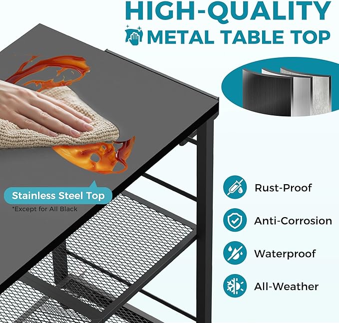 Ciokea Folding Outdoor Grill Cart with Wheels, Foldable Outdoor Grill Table with 27"x18" INCH Top, 3-Shelf Prep Table, Pizza Oven Stand, Metal Portable Kitchen Cart for BBQ Patio Camping (All Black)