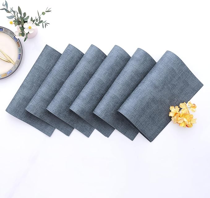 Homaxy Faux Leather Heat Resistant Placemats for Dining Table Set of 6, Waterproof Wipeable Washable PU Table Mats, Easy to Clean Anti-Slip Place Mats, 11.8" x 17", Blue