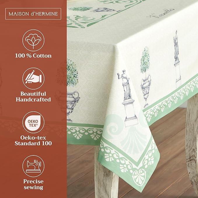 Maison d' Hermine Table Cloth Rectangle Table 100% Cotton 60 x 120 Inches Tablecloth Reusable Decorative for Dining Room, Farmhouse, Home, Party, Festive & Wedding Spring Summer - Jardin Du Roy