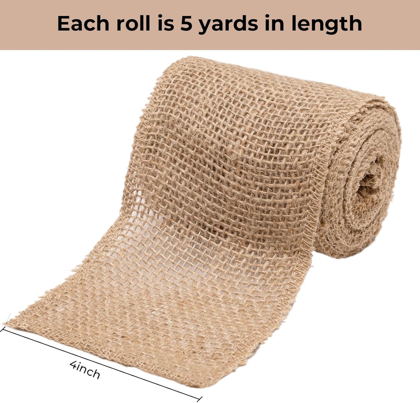 4 Inch Natural Burlap Fabric Roll 10 Yards, Jute Ribbon for DIY Gift Wrapping, Craft Projects, Wedding, Christmas, Home Decoration (10 cm, 4 in)