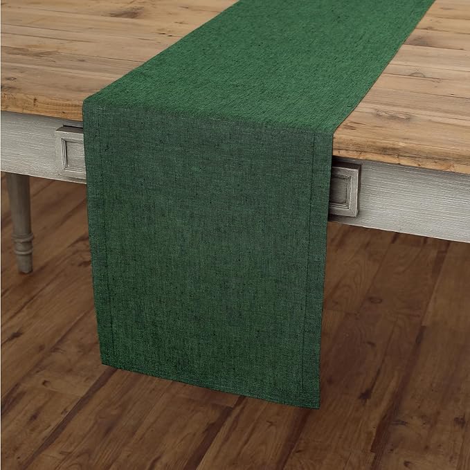 Solino Home Linen Table Runner 48 Inches - 100% Pure Linen Forest Green Table Runner 14 x 48 Inch Ideal for Dresser and Coffee Tables - Athena - Winter, Easter, St Patricks Day