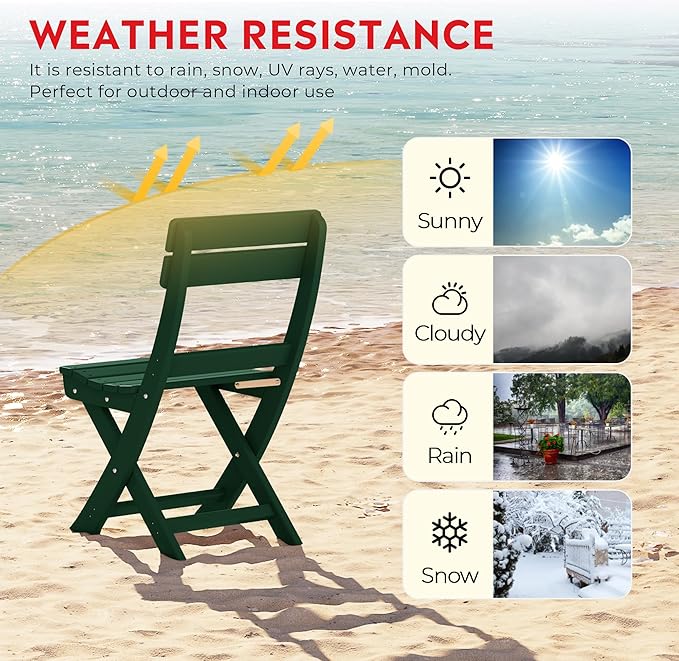 Costaelm Paradise 3-Piece Outdoor HDPE Folding Patio Bistro Table and Chairs, Dark Green