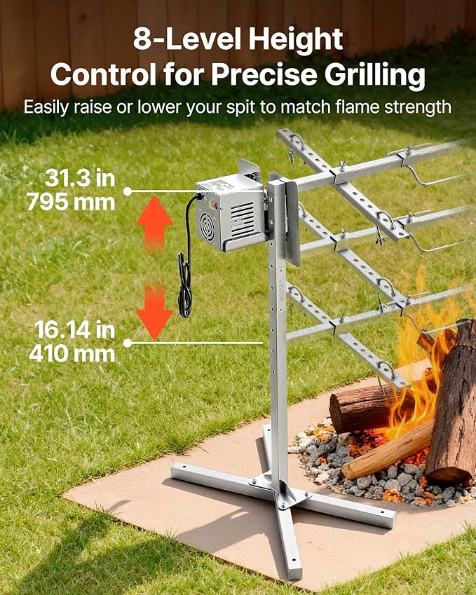 VEVOR Rotisserie Grill, 52in Electric Rotisserie Grill Kit 8 Level Height, BBQ Grills Rotisseries Kit with 88 lbs Load Capacity, Asador de Puerco, Stainless Steel Automatic Grilling Kits for Parties