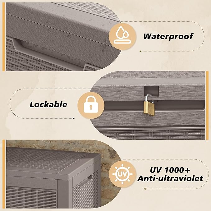 Outdoor Storage Box, Resin Deck Boxes Outdoor Waterproof For Patio Furniture, Garden Tools, Pool Supplies, Durable And UV Resistant, Lockable (100 Gallon, Grey)