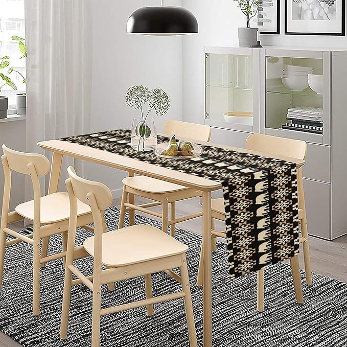 African Table Runner, African Art Elephants Geometric Tribal Ethnic Table Runner for Dining Kitchen Farmhouse Party Coffee Home 13x70in