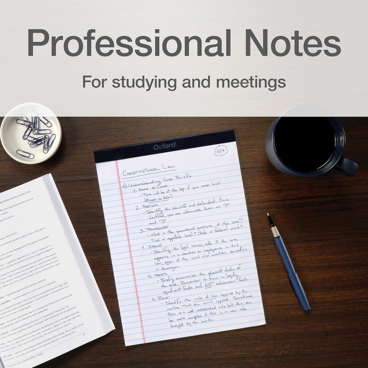 Oxford 8.5 x 11 Legal Pads, Wide Ruled, White Paper, 50 Sheets Per Writing Pad, Made in the USA (74030) | (Pack of 72)