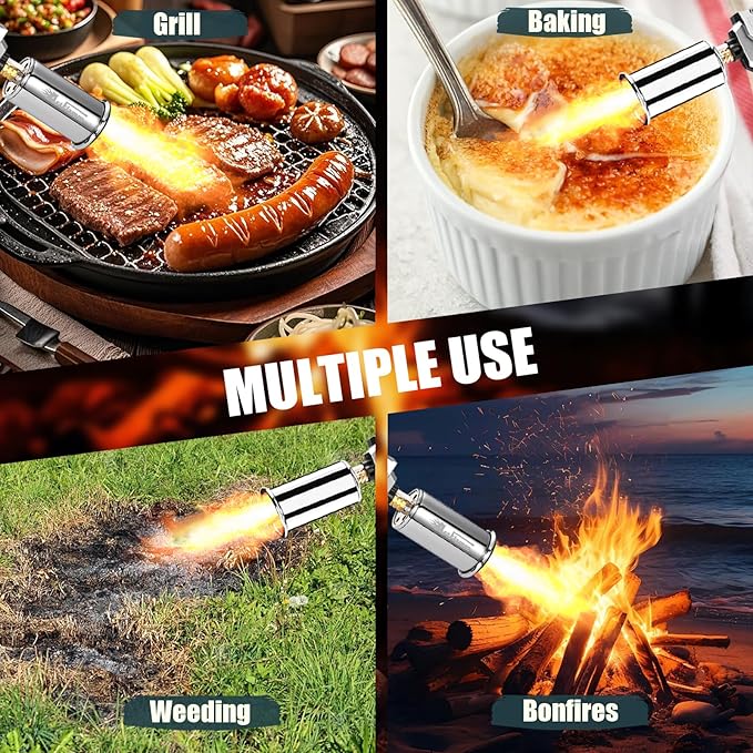 Propane Gun Torch - Powerful Grill & Cooking Blower Torch - Culinary Torch Sous Vide - Adjustable Flamethrower for BBQ, Campfire, Charcoal Wood Grills Lighter(Tank Not Included)