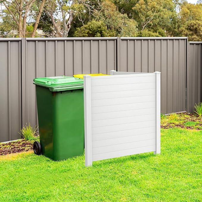 Giantex Outdoor Privacy Screen 2 Panels, 48''W x 48''H Decorative Air Conditioner Fence Trash Can Enclosure with 3 Stakes, Easy Assembly, PVC Vinyl Picket Fences for Garden Patio Lawn, White