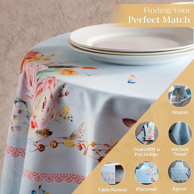 Maison d' Hermine Table Cloth Round Table 100% Cotton 69 Inches Tablecloth Reusable Decorative Everyday Use for Dining Room, Farmhouse, Home, Party, Festive & Wedding Spring Summer - Ibiza