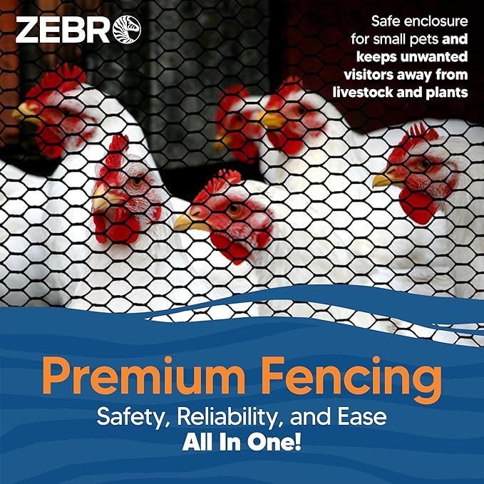 Plastic Hex Chicken Wire Mesh Garden Fence Roll (2' x 25' - Black) - Versatile Poultry Netting and Garden Fence for Temporary or Semi-Permanent Enclosures, Deer Fencing, and Construction Barriers