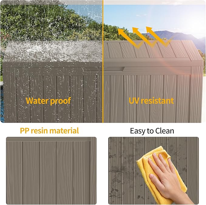 90 Gallon Deck Box,Resin Outdoor Storage Box with Lockable for Patio Furniture, Pool Accessories, Garden Tools Waterproof Outside Storage Box, Grey