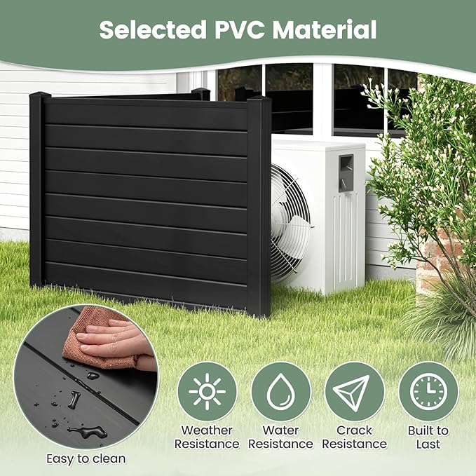 Giantex Air Conditioner Fence 2 Panels - 48''W x 36''H Outdoor Privacy Screen Trash Can Enclosure with 3 Stakes, PVC Vinyl Freestanding Picket Fences for Garden Patio Lawn AC Unit Pool Pump, Black