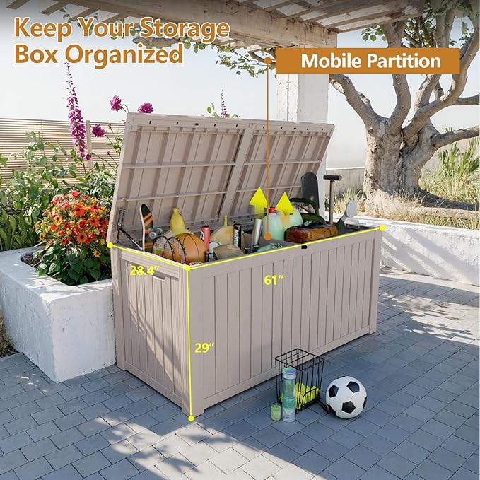Zapdos Outdoor Storage Box, 180 Gallon Resin Deck Box Resin Patio Storage Box Bin for Furniture Cushions Garden Tools, Waterproof Lockable Waterproof Outside Storage Boxes, Grey