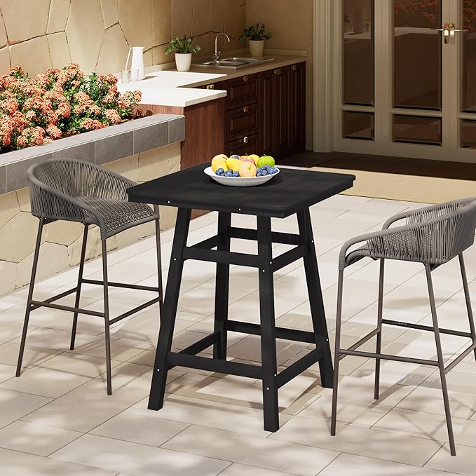 Costaelm Outdoor Bar Table, 37" Counter Height Square Patio Cocktail Bar Table with Umbrella Hole, Patio Bistro Dining Pub Table for Front Porch Deck Backyard Garden, Black