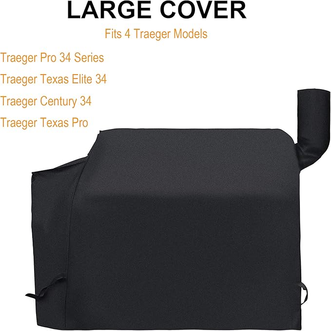 i COVER Pellet Grill Cover- Fits Traeger 34 Series and Pro 780 Grills and Smokers Heavy Duty Water Proof Patio Outdoor Canvas BBQ Covers, for Traeger 34/780 Collection Barbeque and Smoker