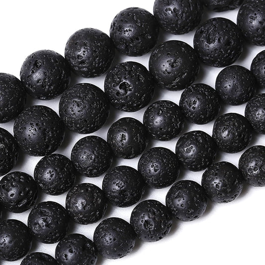 6MM 120pcs Natural Stone Beads Black Volcanic Lava Gemstone Round Loose Beads for Jewelry Making Bracelet 2 Strands 32"