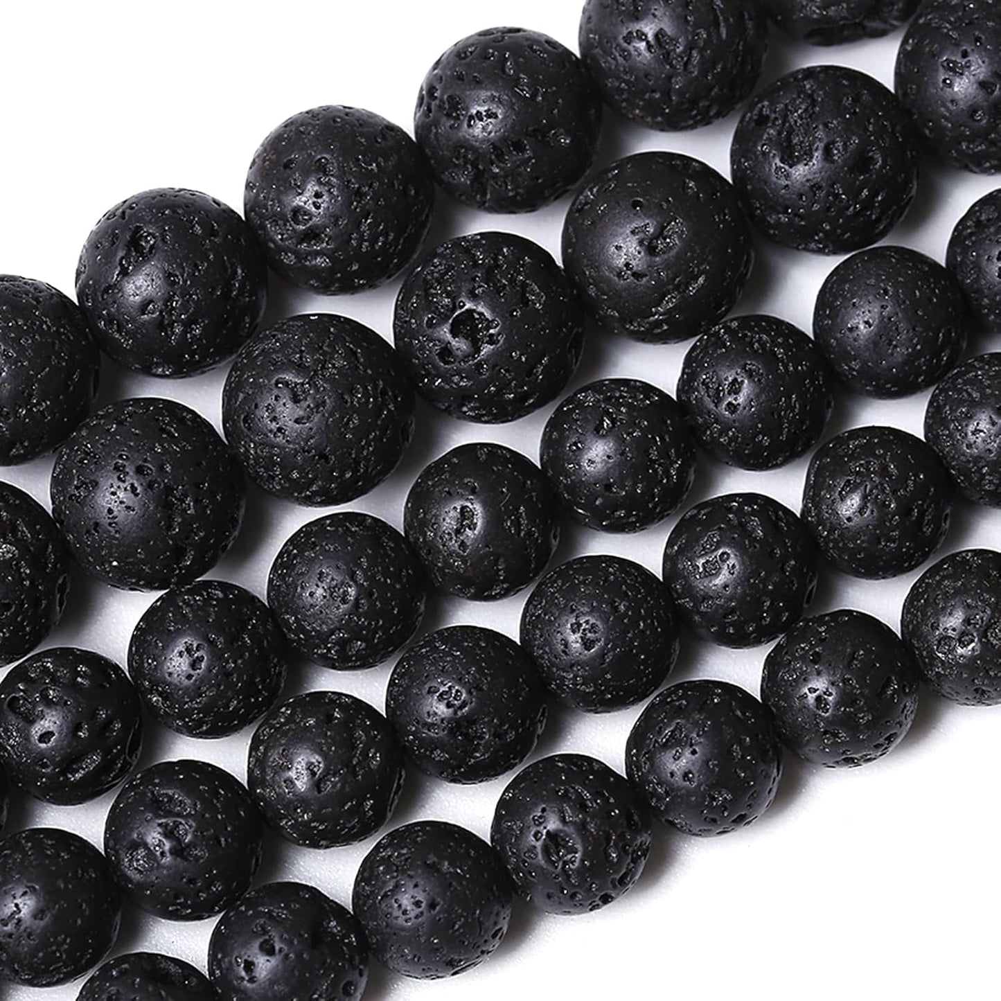 4MM 180pcs Natural Stone Beads Black Volcanic Lava Gemstone Round Loose Beads for Jewelry Making Bracelet 2 Strands 32"