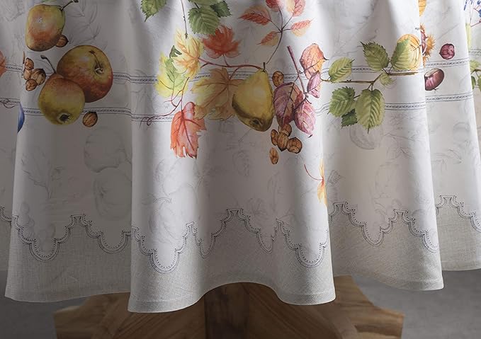 Maison d' Hermine Table Cloth Round Table 100% Cotton 63 Inches Fall Tablecloth Reusable Everyday Use for Thanksgiving Christmas Decorations Dining Farmhouse Party (Fruit D'Hiver)
