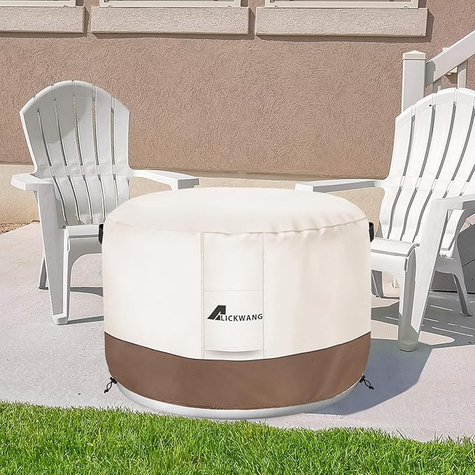 Fire Pit Cover for Solo Stove Bonfire,600D Tear-Resistant Heavy Duty Durable 100% Waterproof 20-22 Inch Smokeless Fire Pit Cover, Patio Weatherproof Gas Fire Pit, Beige 22"x16"