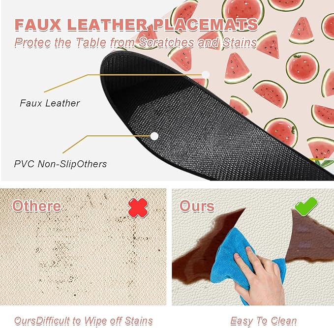 Placemats Set of 4 - Faux Leather Heat Resistant Placemats for Dinner Table, Non-Slip Waterproof Oil-Proof Washable Reusable Placemat for Indoor Outdoor Kitchen Decor, 15.75In*11.81In