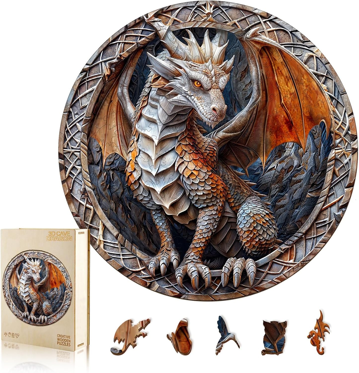 Wooden Puzzles for Adults, Wood Jigsaw Puzzle, Wooden Cave Dragon Puzzles, Family Puzzle Game (M-11.4 * 11.4in 200pcs)
