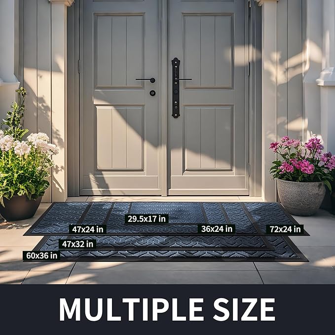 Yimobra Large Door Mat Outside Entrance 36x24, Waterproof Heavy Duty Outdoor Mats for Front Door, Non Slip Rubber Entry Mat for Garage Patio Indoor, Easy Clean, Blue