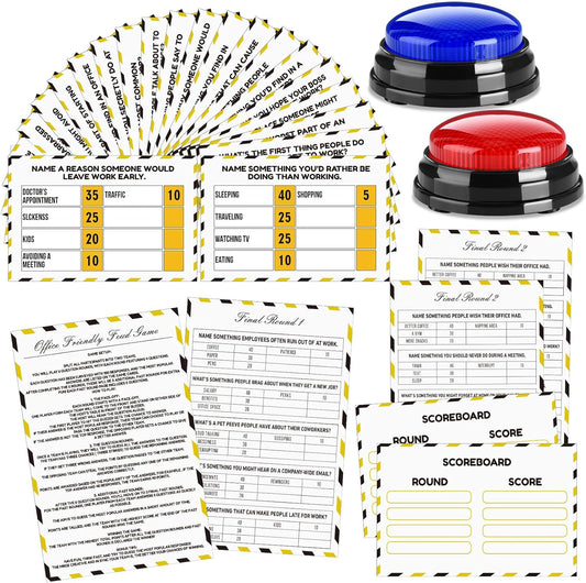 Office Party Friendly Feud Game with 2 Answer Buzzers, Team Building Feud Cards for Family Game Night Fun Trivia Quiz for Work Staff Coworkers Groups