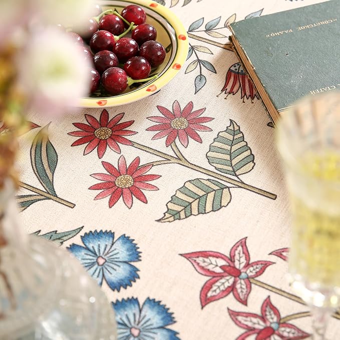 French Linen Small Round Tablecloth,Vintage Colorful Multiple Prints Soft and Durable Tablecloths,Decor Table Cover for Kitchen,Dining,Party,Thanksgiving,Christmas,Diameter 55"-Lohi