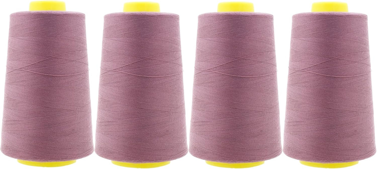 Mandala Crafts 4 Pack of Serger Threads Cones Spools - 40S/2 24000 Yards Polyester Mauve Threads for Sergers Machine and Overlock Quilting Sewing Machine