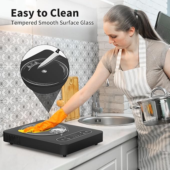 VBGK Single Burner Electric Cooktop,110V 1800W Electric Stove Top with LED Touch Control,10 Power Levels, 4 hTimer, Safety Lock,Portable cooktop,Overheat protection