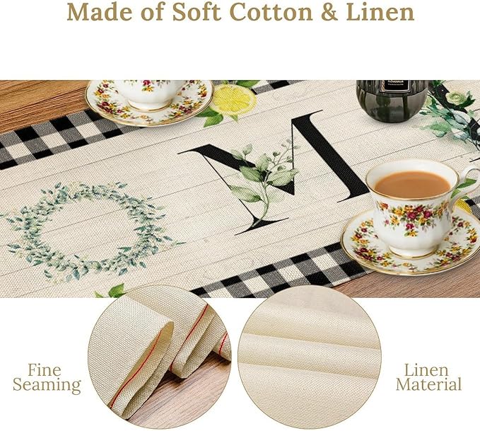 Lemon Fruit Home Table Runner,Vintage Farmhouse Rustic Black White Buffalo Plaid Dining Table Decoration for Home Holiday Party Dresser Kitchen Cabin Restaurant Wedding Decor 13×120in
